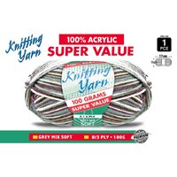 Knitting Yarn 8 Ply 100G Grey Mix