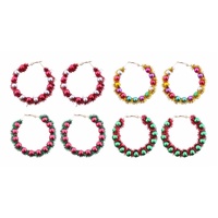 Tinsel Hoop Beaded Earrings Asst