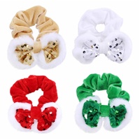 Hair Scrunchie Snow Sequin Bow Asst