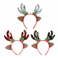 Headband Sequins Antlers Asst