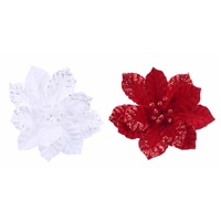Embossed Sequin Poinsettia Stem Asst