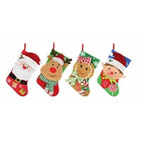 3D Stocking Character Face Velveteen 46cm Asst