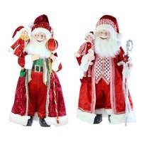 Santa Figure Long Coat w/Elf 65cm Asst
