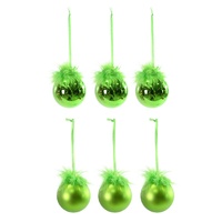 Bauble Green Fur Topped 6cm 8pk