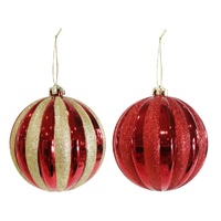 Bauble Ribbed Red-Gold 15cm Asst