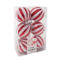 Candycane Ribbed Baubles 60mm 6pk