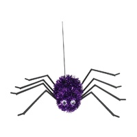 Hanging Tinsel Spider – Purple Pom Body