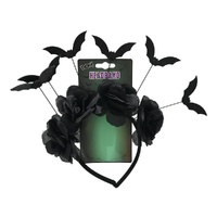 Gothic Black Rose and Bat Headband