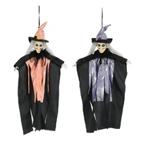 Witch Skeleton Hanging Decorations with Light-Up Eyes (Set of 2)