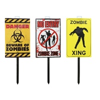 Zombie Warning Sign Stake 58cm Asst