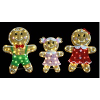 LED Mesh Tinsel Gingerbread Family 3pc