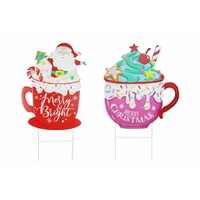 Metal Candy Santa/Cup Cake Yard Sign Asst