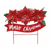 Metal Poinsettia Merry Christmas Yard Sign
