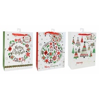 Giftbag Medium Classic Red-Green Gold Foiled Asst